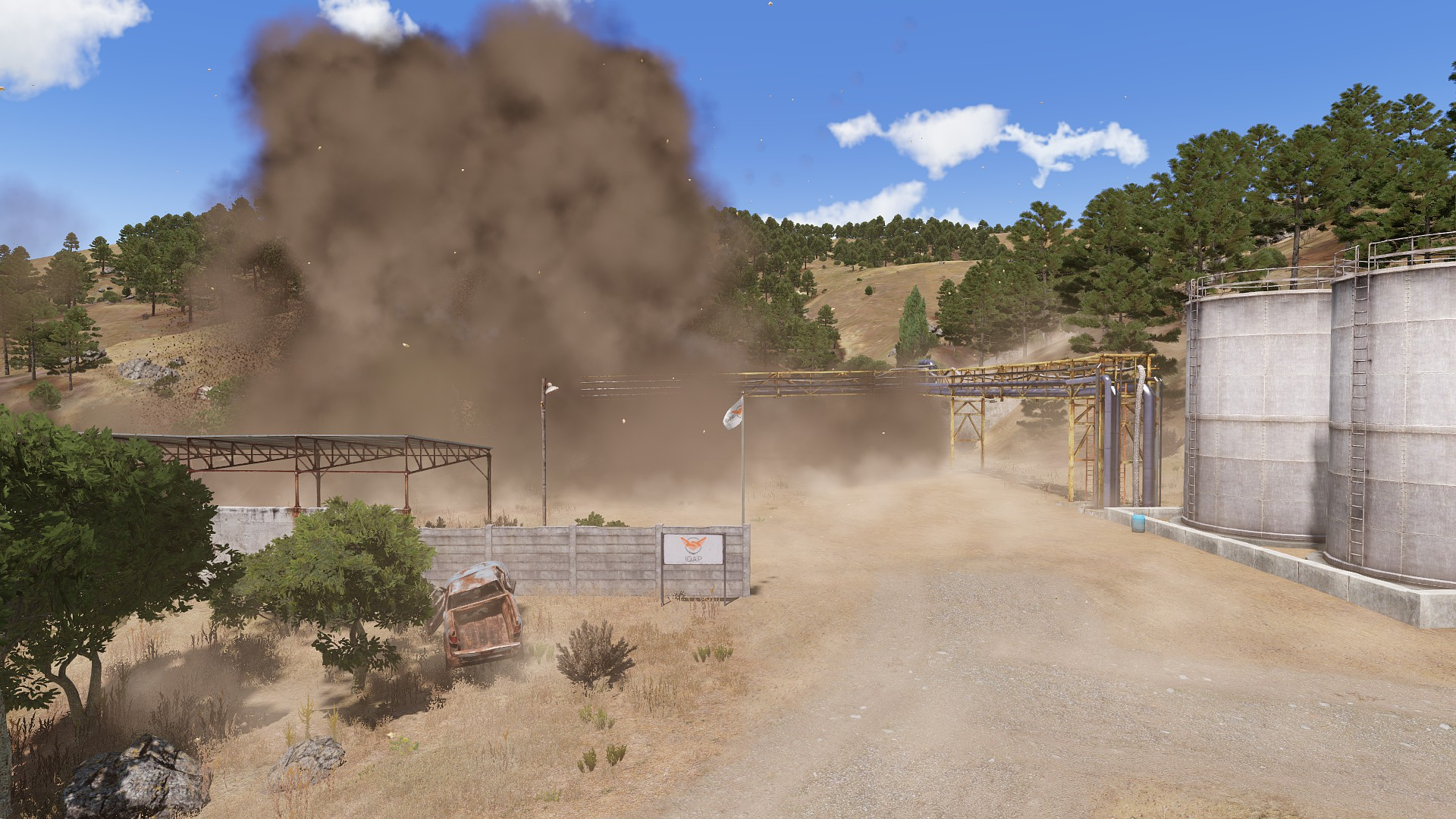Large explosion and dust cloud at an industrial facility