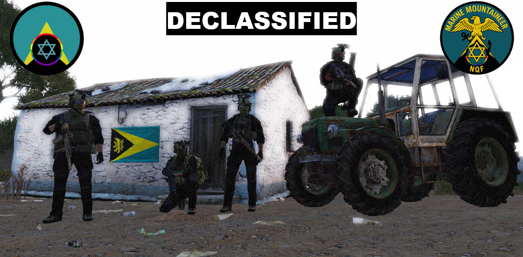 Declassified NQF image of fighters near a tractor and building
